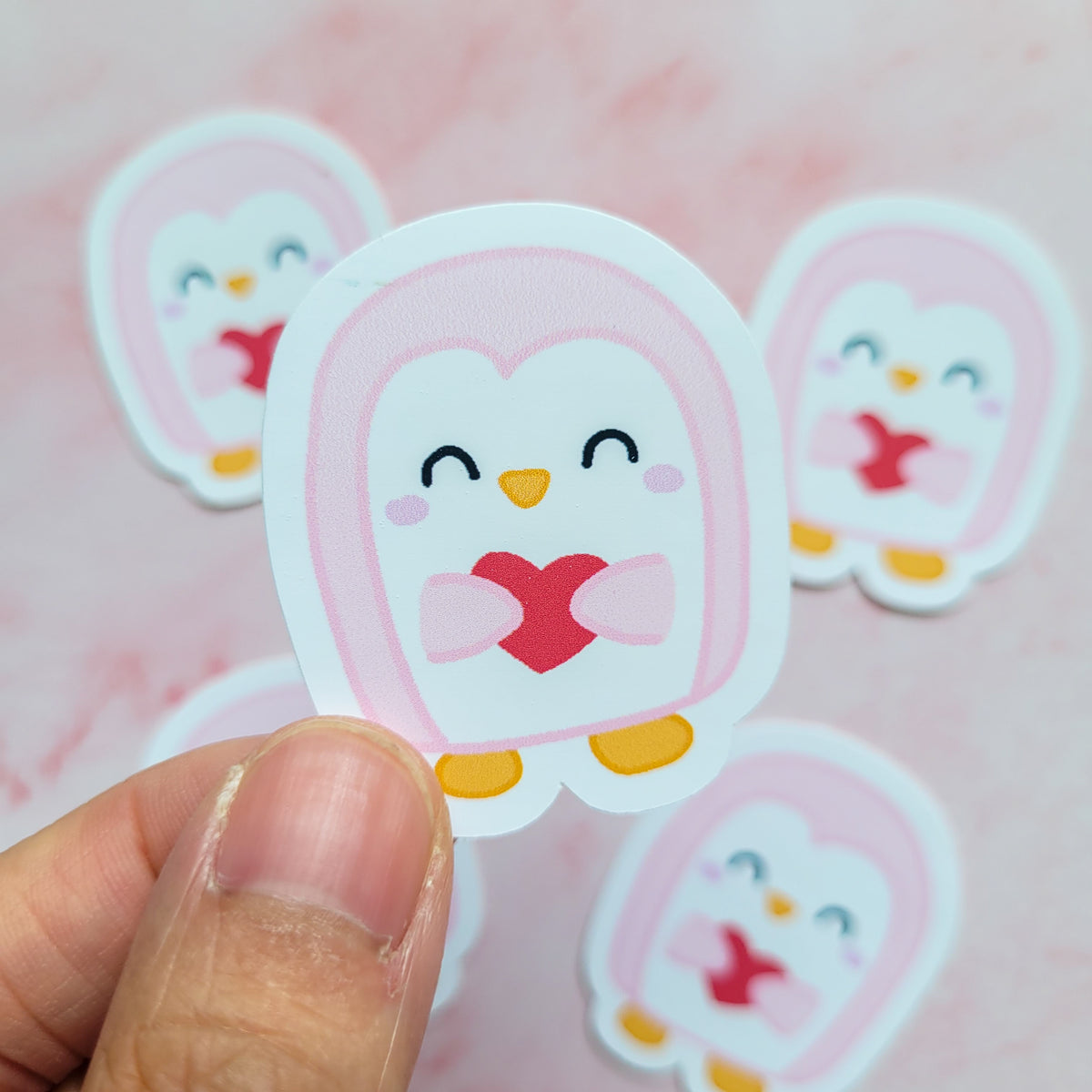 Pink Penguin with Heart Vinyl Sticker